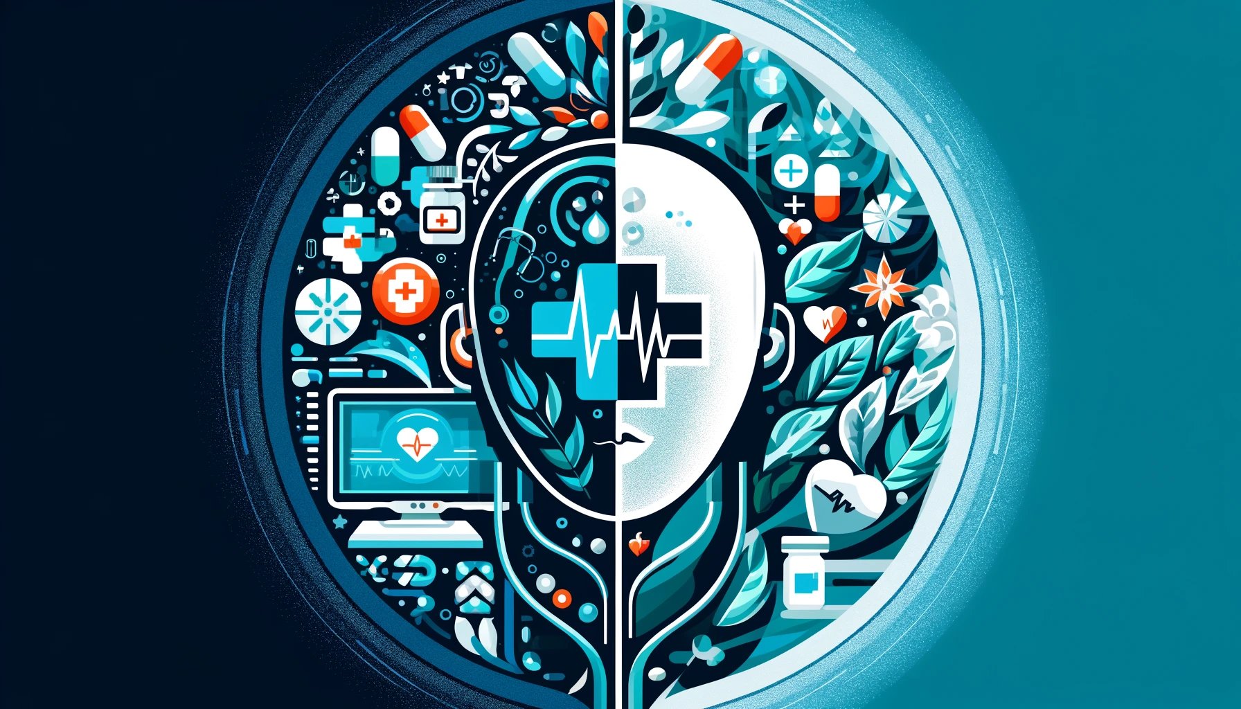 DALL·E 2024-04-02 21.34.21 - A symbolic representation of the integration of telehealth and pharmacy services, featuring two distinct halves merging into one. The left side should